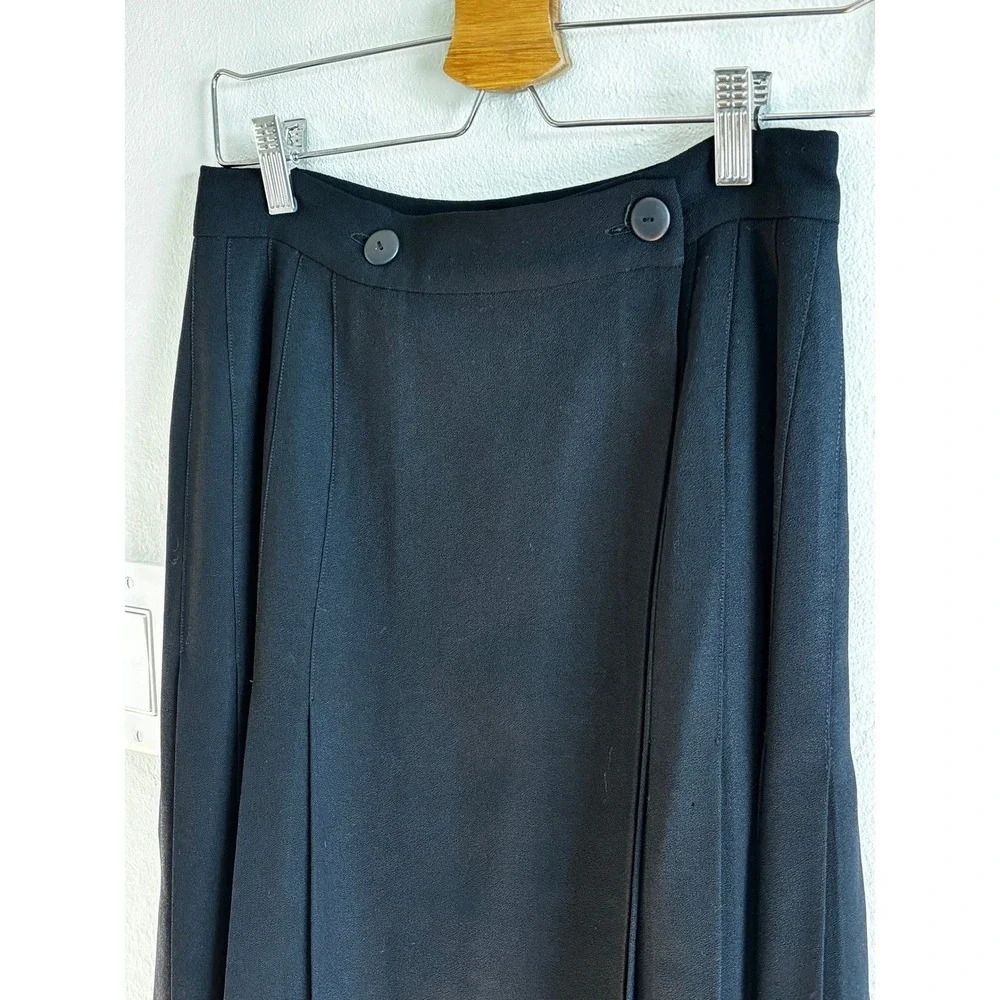LANVIN Vintage Black Wool‎ Blend Pleated Wrap Skirt Size 42 US 6-8